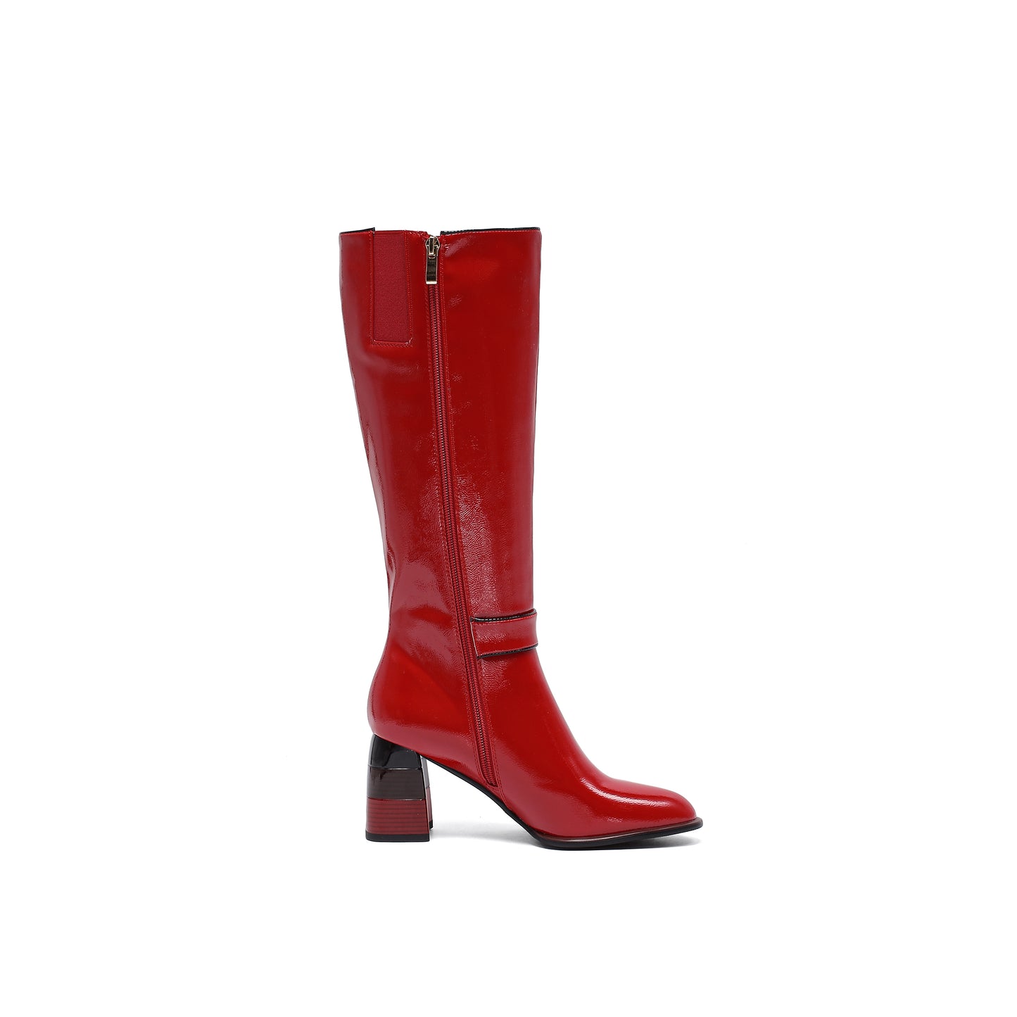 RANDI RED PATENT BOOT